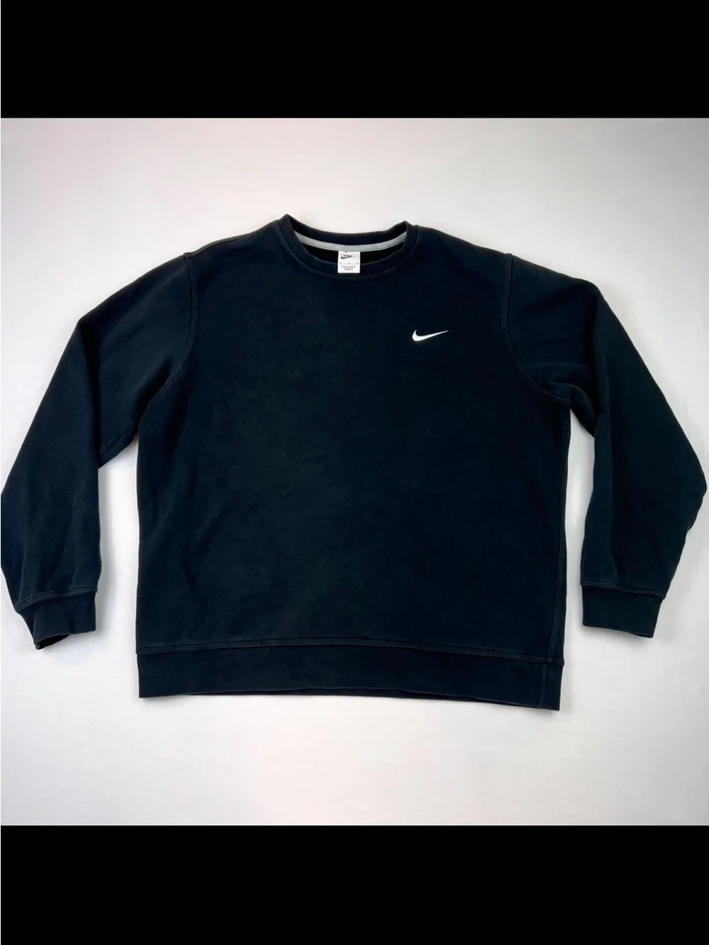 Nike Club Fleece Crew Sweatshirt Black Long Sleeve White Spell Out Logo XL